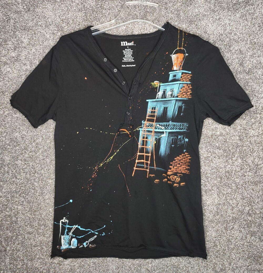 Maati Shirt Womens Small Black Ladies Top Hand Painted Artist India Art OOAK